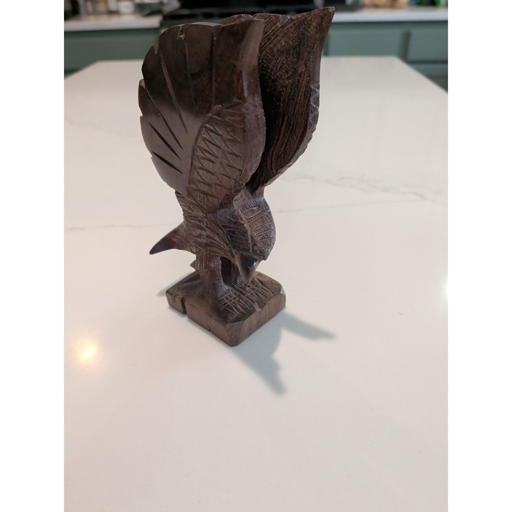 Handcrafted Wooden Eagle figurine, 6" Tall